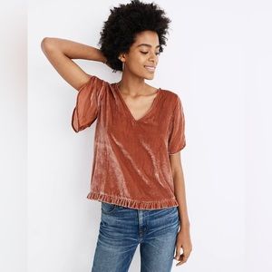 Madewell Velvet Tulip-Sleeve Ruffle Top XS